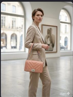 Quilted Chevron Leather Shoulder Bag in Nude